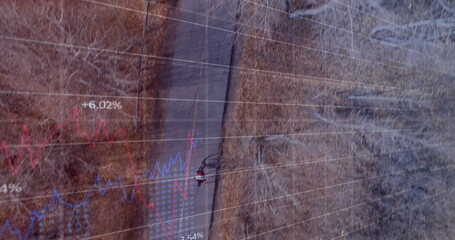 Image of financial data processing over junkyard