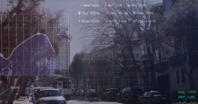 Image of data processing over cityscape