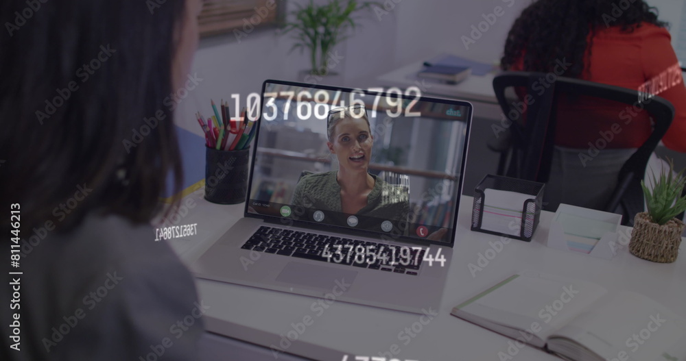 Aufkleber image of data processing over diverse business people having image call in office