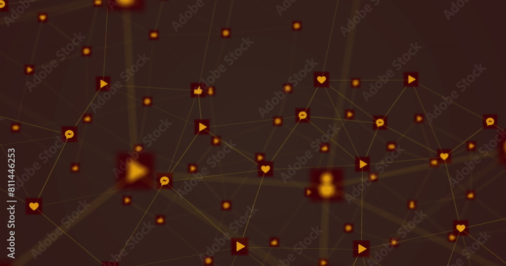 Aufkleber digital image of network of digital icons against grey background