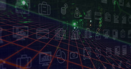 Image of tech icons in black digital space