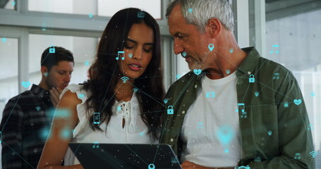 Image of caucasian senior businessman using laptop in office