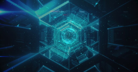 Image of networks of connections with icons over globe