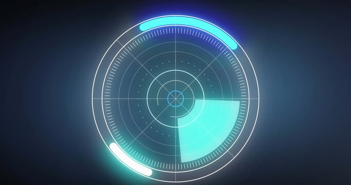 Round scanner over multiple graphs against round scanner and data processing on blue background - Powered by Adobe