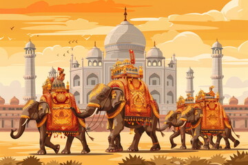 Traditional Mughal Elephant, camel caravan