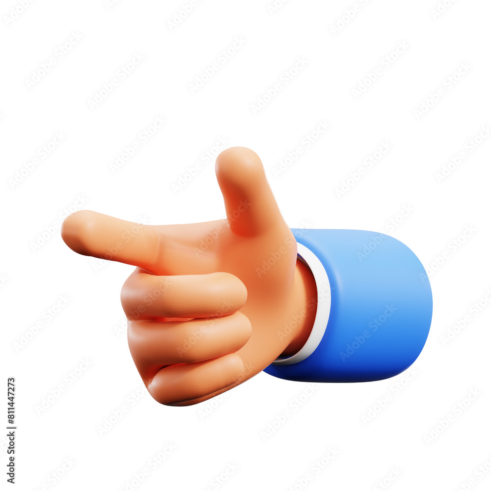 Poster index finger pointing pistol gun hand gesture for lock target expression 3d icon illustration render