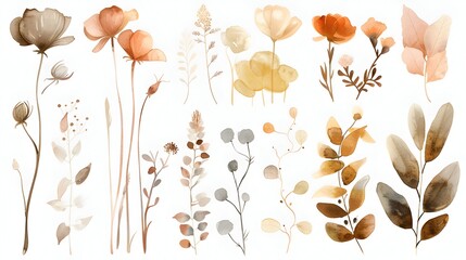 Watercolor Botanical in Soft Earthy Tones with Minimalist Vintage Aesthetic