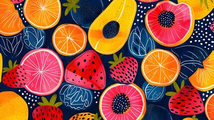 Flat Vibrant Fruits in Bold Abstract Pattern Design