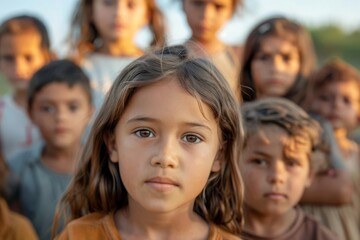 sad multiethnic poor children looking at camera poverty and social issues concept