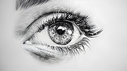 Fototapeta premium Highly Detailed Black and White Drawing of a Human Eye on a Plain White Background