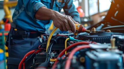 Skilled Mechanic Repairing Car Air Conditioning System in Auto Repair Shop