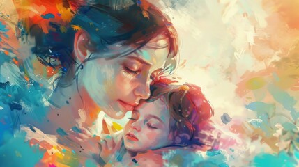 Artistic Mother's Day poster featuring a painting of a mother and child