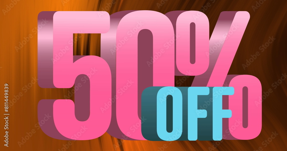 Poster image of pink 50 percent off text with abstract pattern in background