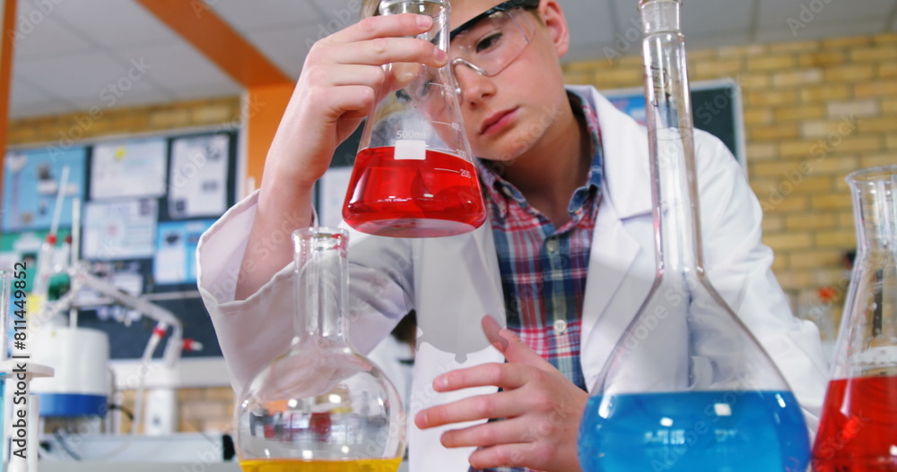 Canvas Prints Image of bat icon over caucasian schoolboy at science class