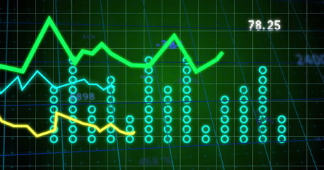 Image of statistical data processing over grid network against green background