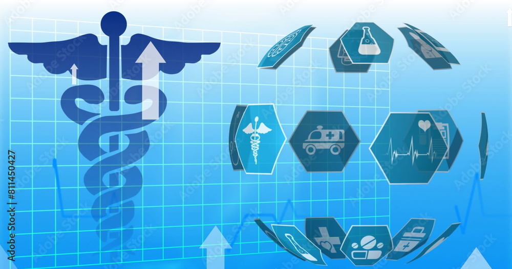 Poster multiple white arrow icons floating against a black background