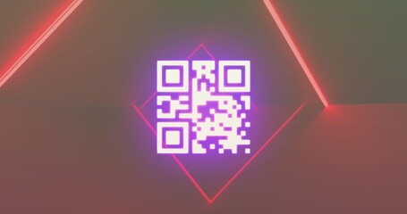 Image of qr code over neon shapes