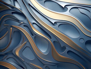 Abstract flowing design in blue and gold