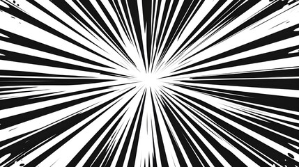 Radial anime speed lines. Crash zoom effect for comic book. Radial lines overlay template. Manga brust frame. Cartoon boom effect. Vector illustration on white background.