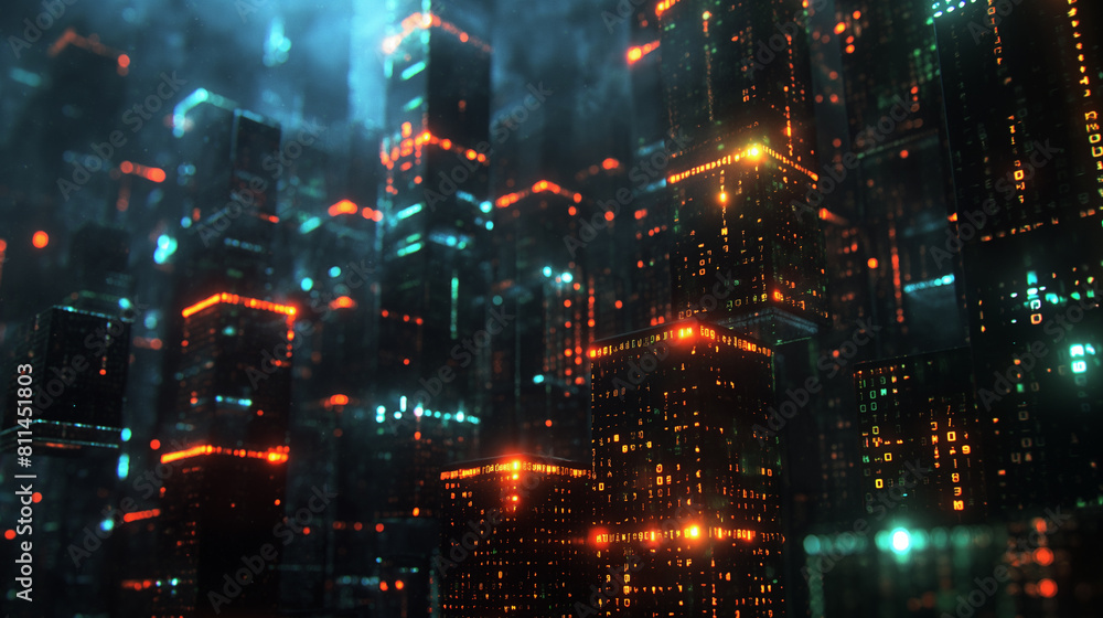 Poster digital data cubes with binary codes, futuristic technology background, modern cyber tech wallpaper,