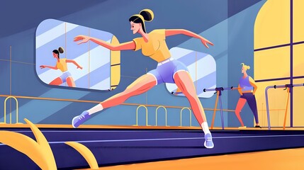 Happy Woman Dancing and Stretching in Aerobics