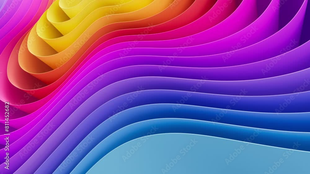 Fototapete 3D motion rendering of an abstract background of smooth lines of multi-color spline waves that move in a loop in a 4K 60fps resolution.