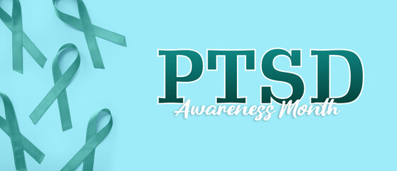 Pink ribbons on blue background. Breast cancer awareness concept
