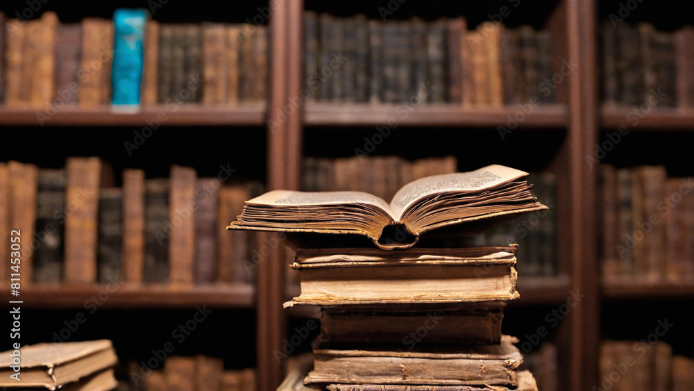 Poster old books in the library. selective focus. shallow depth of field.