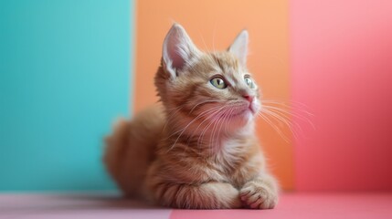 Cute kitten on pastel background