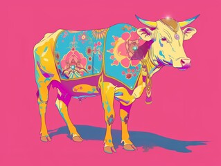 Obraz premium Hindu coloful cow god illustration