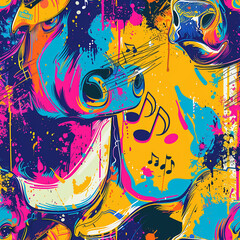 Colorful repeating pattern of music notes
