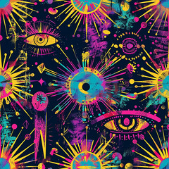 Colorful repeating pattern with eyes