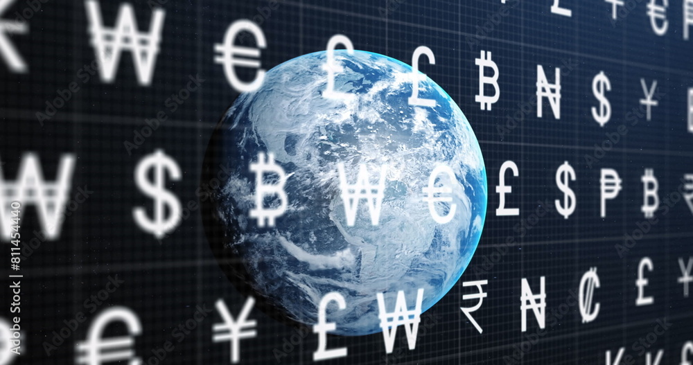 Aufkleber image of letters and numbers processing over globe