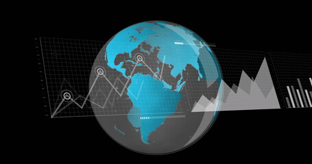Obraz premium Image of financial data processing over globe