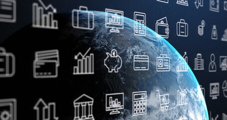 Image of digital icons processing over globe