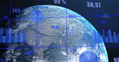 Obraz premium Image of digital data processing over globe