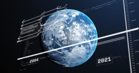 Obraz premium Image of digital data processing over globe