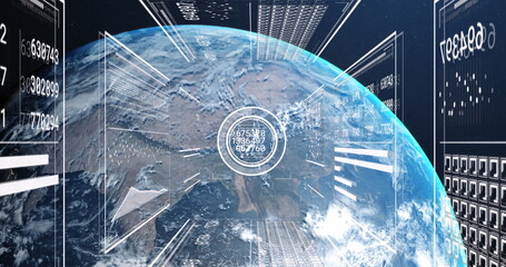 Image of digital data processing over globe