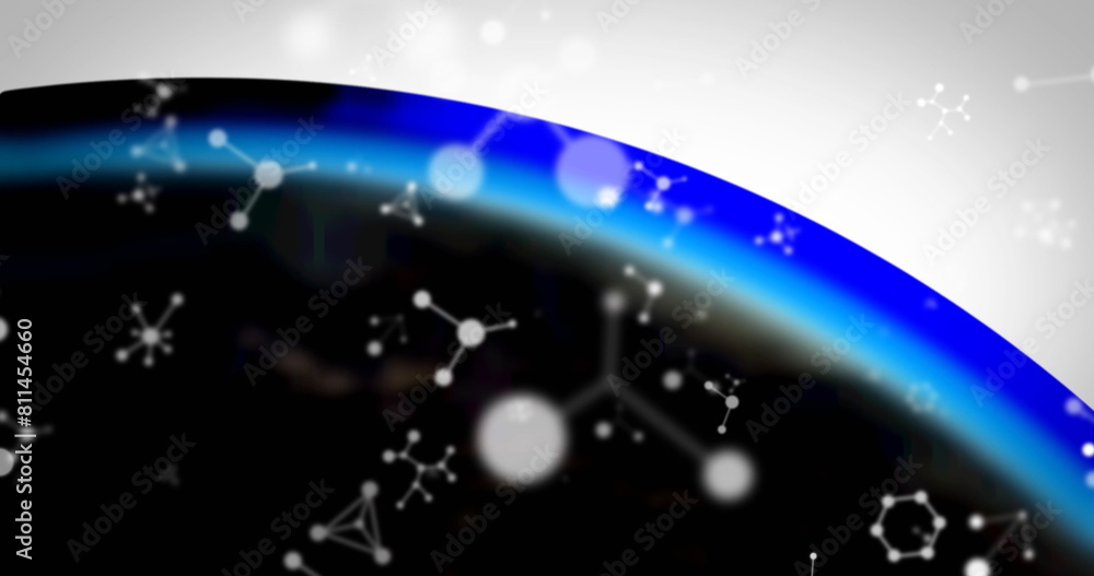 Poster digital image of molecular structures floating against blue and white background