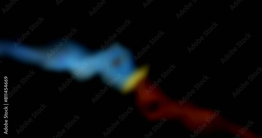 Poster digital image of changing face emojis against abstract shapes on black background