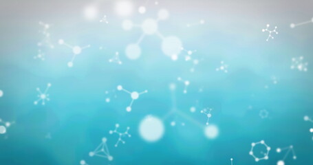 Digital image of molecular structures floating against blue gradient background