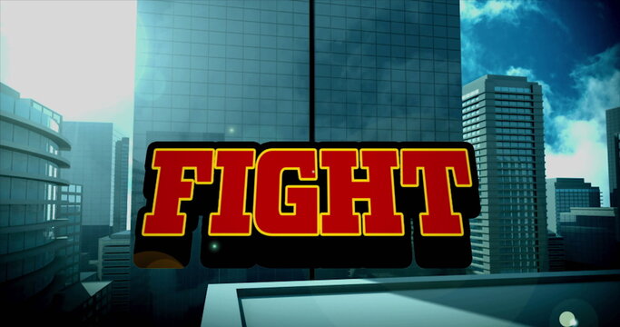 Image of fight text over digital cityscape - Powered by Adobe