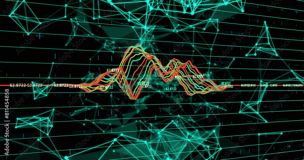 Poster image of data processing and shapes over black background