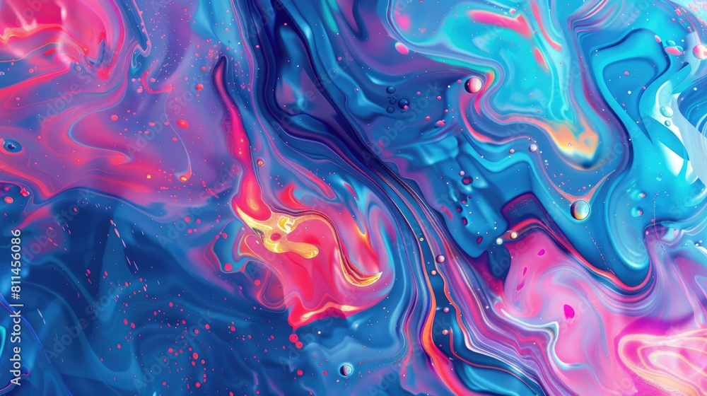 Poster neon liquid flow creating marble texture seamlessly on a suminagashi background with fluid stains gr