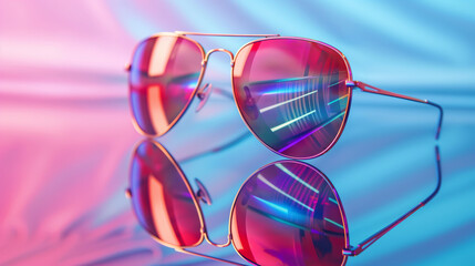 CBF23D-colored sunglasses on a reflective surface, fashion, hd, with copy space