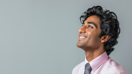 Obraz premium Optimistic Indian businessman looking for opportunity and strategy idea