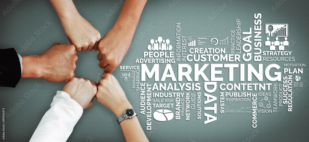 Poster digital marketing technology solution for online business concept - graphic interface showing analyt