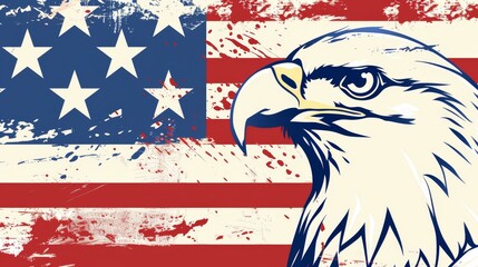 Memorial Day banner with patriotic design, eagle  stars, clean background, Ai Generated