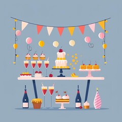 Easy party planning flat design front view celebration organization theme cartoon drawing Complementary Color Scheme
