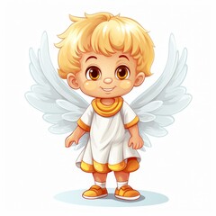Adorable cartoon Christmas angel boy, vividly drawn, isolated on a white background, Ai Generated